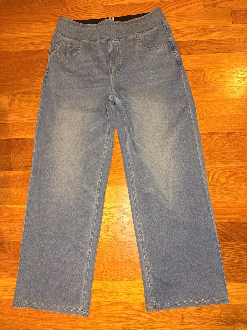 NWT Halara Flex Denim Straight Leg Pull On Jeans Petite L Light Wash Stretch